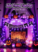 Minetom Halloween Fairy Lights, 33Ft 100 LED Battery Operated Fairy Lights, Waterproof Copper Wire Mason Jar Lights for Home Party Ghost Haunted House Indoor Outdoor Halloween Decorations, Purple
