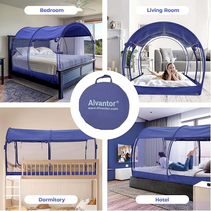 Alvantor Mosquito Net Bed Canopy Bed Tents Dream Tents Privacy Space Full Size Sleeping Tents Indoor Pop Up Portable Frame Breathable Cottage Navy (Mattress Not Included)