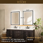 TETOTE Gold LED Mirror for Bathroom 24x32 Metal Frame Frontlit & Backlit Lighted Vanity Mirror Baroque Anti Fog Stepless Dimmable White/Warm/Natural,CRI90+,Wall Mounted(Horizontal/Vertical)