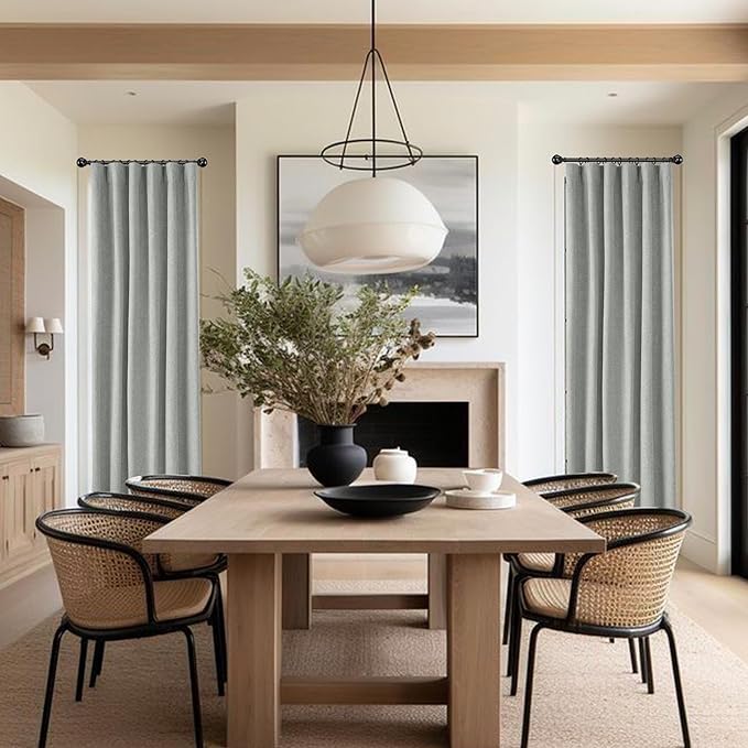 Extra Wide Blackout Curtains, Back Tab Pleated Double Sided Linen Curtains with Hooks Track System, 4-Way Hanging for Farmhouse Living Room Offices 72x84 Inch(Fog Grey, 2 Panels)