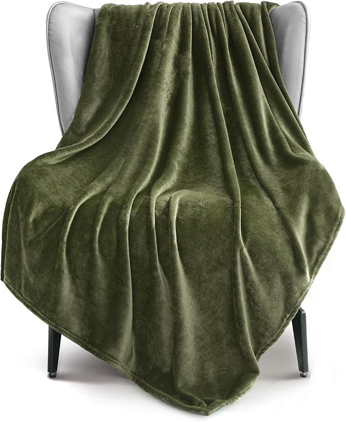 Exclusivo Mezcla Extra Large Fleece Throw Blanket for Couch, Sofa, 300GSM Super Soft and Warm Blankets, Olive Green Throw All Season Use, Cozy, Plush, Lightweight, 50x70 Inches