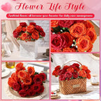 Geosar 16 Bundles Artificial Peonies Flowers Fake Silk Peony Bouquet Faux Peonies Flowers Bulk for Decoration Vase Floral Arrangements Wedding Party Table (Orange,Dark Red)