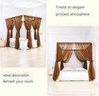 Akiky Canopy Bed Curtain with Lights Bed Drapes for Girls Adults Soft Bed Canopy Scarf for Bed Room Decoration (Full/Queen, Coffee)