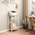 Hoctieon 2-Set 3 Tier End Table, Telephone Table Set of 2, Tall Side Table with Storage Set of 2, Small Nightstand for Small Spaces, Metal Frame, White and Yellow Oak