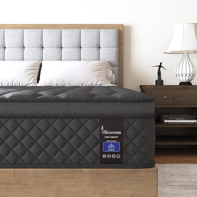 Twin Mattress 12 Inch, Medium Firm Hybrid Mattresses Euro Top for Back & Lumbar Support,Individual Pocket Spring Bed for Motion Isolation & Pressure Relief