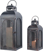 DECORKEY Luxury Lantern Decorative Outdoor & Indoor, Set of 2 (19’’&13’’) Metal Candle Lanterns Decor, Vintage Hanging Candle Holder for Front Porch Patio Wedding Farmhouse Home, Christmas Decorations