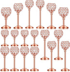 Qunclay 18 Pieces Crystal Candle Holders Bulk Candle Stick Holder Centerpieces for Table Wedding Centerpieces Crystal Decorative Tealight Dining Table Decor for Party(Rose Gold)
