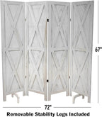 Premium Home 4-Panel Room Divider – Rustic White Barn Door, X Pattern Folding Privacy Screen, Partition Wall