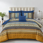 Cottolester Boho Comforter Set California King Size 8 Pieces,Brown Blue Bohemian Comforter Paisley Striped Bed in A Bag,Soft Microfiber Bedding Set for All Season