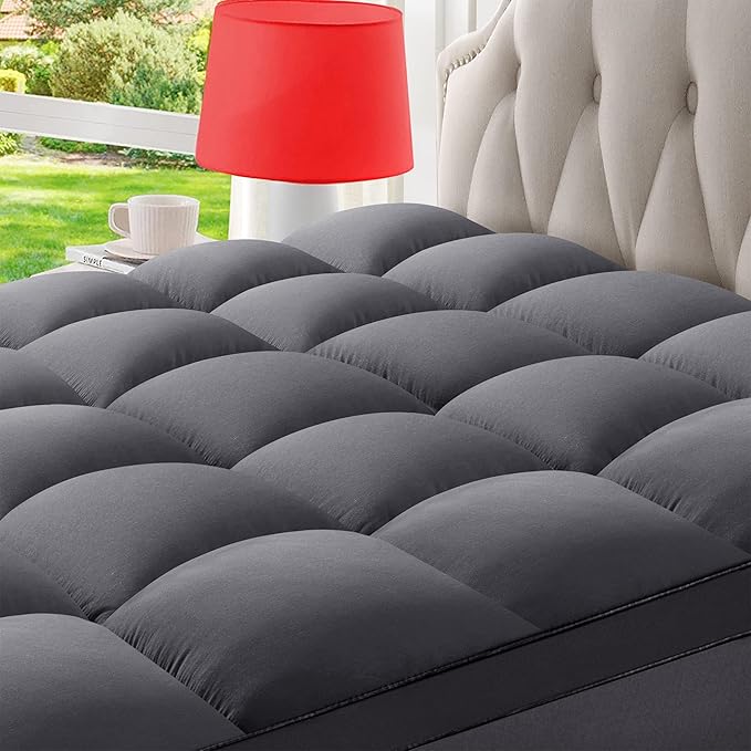 King Mattress Topper Extra Thick Pillowtop Cooling Plush Mattress Pad Cover Protector with 8-21 Inch Deep Pocket 3D Snow Down Alternative Fill Grey