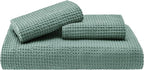 Bedsure Cotton Duvet Cover Queen - 100% Cotton Waffle Weave Green Duvet Cover Queen Size, GentleSoft™ and Breathable Bedding Set for All Season, 3 Pieces, 90"x90"