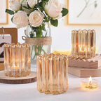 Glass Gold Votive Candle Holder, Ribbed Votive Candle Holders Set of 12, Tealight Candle Holder for Wedding Centerpieces Dinner Party Table Decor