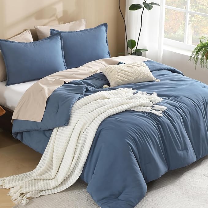 Litanika California King Comforter Set Haze Blue - 3 Pieces Cal King Lightweight Soft Plain Bed Comforter, Oversized Down Alternative Bedding Set - Machine Washable (104x96In, 2 Pillowcases)