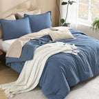 Litanika Haze Blue Comforter King Size, 3 Pieces Lightweight Solid Bedding Comforter Set, All Season Fluffy Bed Set (104x90In Comforter & 2 Pillowcases)