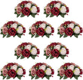 NUPTIO Artificial Flower Centrepieces for Tables - 10 Pcs Burgundy & Dusty Rose & Creamy White Fake Flowers Roses Balls 9.5in Diam - Silk Faux Rose Arrangement for Wedding Party Table Decor