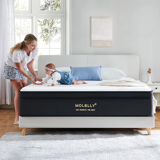 Molblly Hybrid Mattress in a Box with Gel Memory Foam, Individually Wrapped Pocket Coils Innerspring, Pressure-Relieving and Supportive, Non-Fiberglass, Queen Size, 10 Inch
