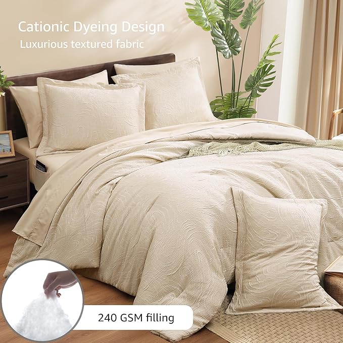 Monbix Full Size Comforter Set, Birch Marble Pattern Bedding Comforter for Full Size Bed Set, Reversible Bedding Sets 7 Pieces, Bed in a Bag with Comforter, Sheets, Pillowcases & Shams
