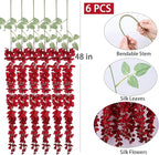 mizii 6Pcs Burgundy Wisteria Hanging Flowers 48" Silk Wisteria Artificial Flowers Garland Vines Fake Hanging Flowers Decoration for Wedding Flower Wall Backdrop Centerpieces Room Decor (Burgundy)