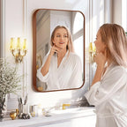 Rectangle Bathroom Mirror for Wall Decor, 30x36 Inch Brushed Bronze Metal Framed Rectangular Mirror for Bathroom Vanity, Living Room, Bedroom, Farmhouse, Hangs Vertically or Horizontally