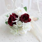 Wedding Bouquets for Bride Bridesmaid, Artificial Burgundy Champagne Bride Flower Bouquet for Wedding Church Decoration Ceremony, Anniversary, etc, Roses Flowers