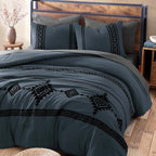 MaiRêve Embroidery King Size Comforter Set Blue Grey, Boho Farmhouse Western Bedding Set 7 Pieces, All Season Bed in A Bag Comforter Set with Sheets, Pillowcases & Shams