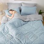Bedsure Full Size Comforter Set - 7 Pieces Reversible Sky Blue Bedding, Full Size Bed Set for All Seasons, Bed in a Bag with Down Alternative Comforter, Sheets, Pillowcases & Shams