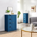 Yaheetech Wooden Bathroom Floor Cabinet, Side Storage Organizer Cabinet with 4 Drawers and 1 Cupboard, Freestanding Entryway Storage Unit Console Table, Bathroom Furniture Home Decor, Navy Blue