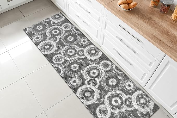 Custom Length Cut to Size Retro Modern Geometric Carpet Runner Rug for Hallways, Non Slip Rubber Backed, 31 inch Wide X Customized Length, Geo Grey, 31 inch X 6 feet