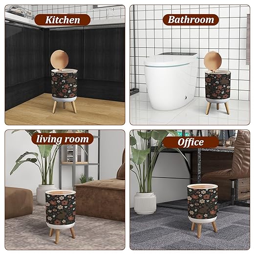 Small Trash Can with Lid Bear Forest Bunny Rabbit Furry Animals Watercolor Flowers Scandinavian Garbage Bin Pet Proof Waste Basket for Kitchen Bathroom Office Bedroom Decorative 1.8 Gallon