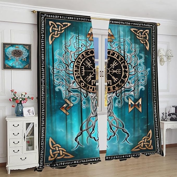 Viking Curtains Viking Totem Curtains Ancient Scandinavian Bedroom Living Room Decoration 2 Panel Groups W63 * L72 Inch