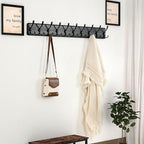 Dseap Coat Rack Wall - Heavy-Duty 38-1/4" Long, with Reinforced 10 Custom Tri-Hooks, Solid Wood Wall Hanger for Coats Hat Jackets - Rustic Farmhouse Entryway Storage, Black, Pack of 2
