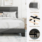 SHA CERLIN King Platform Bed Frame with Upholstered Fabric Headboard, Mattress Foundation with Strong Wooden Slats Support, No Box Spring Needed, Grey