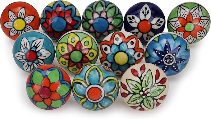 Cabinet Multicolor Assorted Ceramic Drawer Pull Handle Kitchen Cupboard Wardrobe Knob Boho Room Decorative Furniture Hardware Dresser Drawers Knobs-Pack of 20