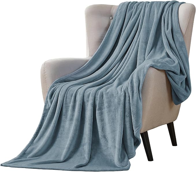 Walensee Fleece Blanket Plush Throw Fuzzy Lightweight (King Size 108x90 Washed Blue/Slate Blue/Grey Blue) Super Soft Microfiber Flannel Blankets for Couch, Bed, Sofa Warm and Cozy for All Seasons