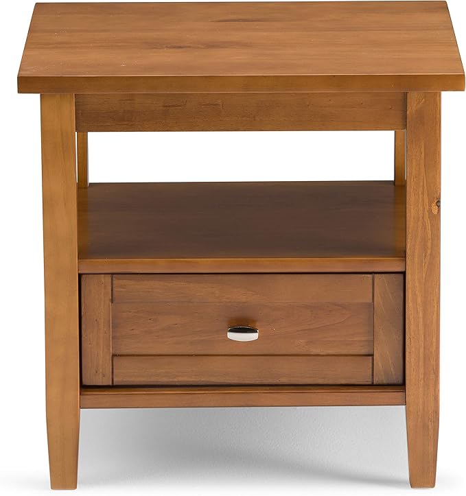 SIMPLIHOME Warm Shaker Solid Wood 20 inch Wide Rectangle Transitional End Side Table in Light Golden Brown for The Living Room and Bedroom