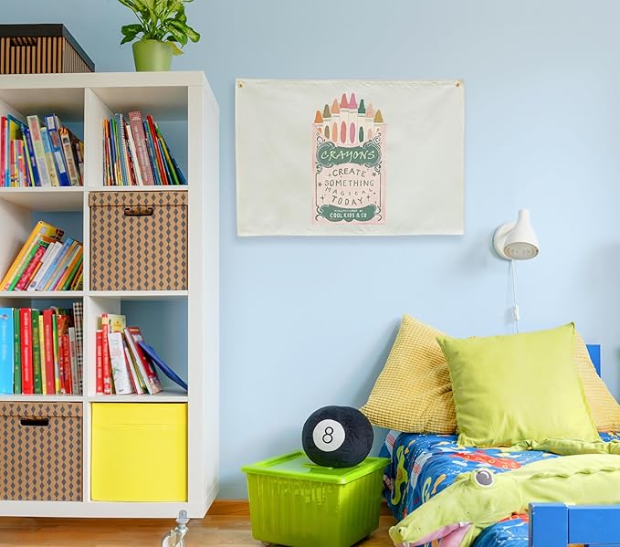 Kids Painting Training Rectangular Canvas Banner Flag Sign Poster Wall Decor Gift for Boys Girls,Practice Drawing Room Essential Gallery Nursery Classroom Playroom Wall Decor-Crayons Box Theme