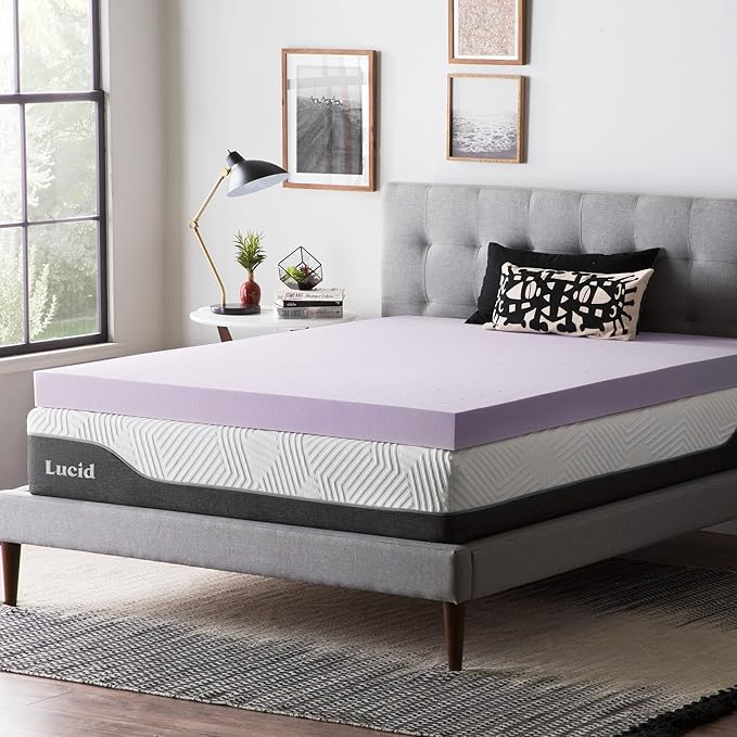 LUCID 4 Inch Lavender Infused Memory Foam Mattress Topper, Twin XL Size – Ventilated Design – Pressure Relieving Bed Topper - Mattress Pad – CertiPur Certified