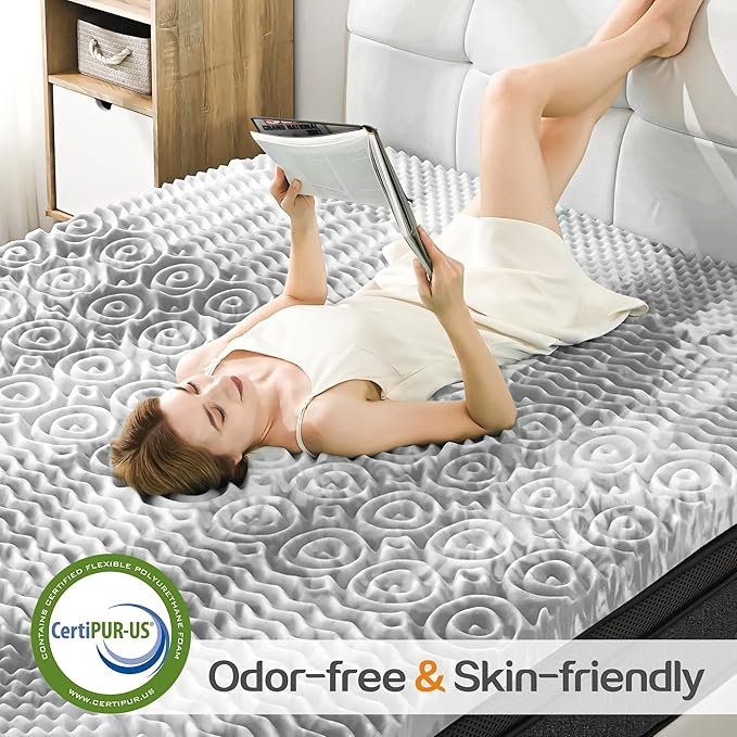 SINWEEK Mattress Topper Memory Foam Mattress Topper 2 Inch Queen Soft Mattress Pad for Pressure Relief, 5-Zone Design, CertiPUR-US Certified, Gray
