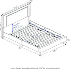 Furinno Laval Double Row Nail Head Upholstered Platform Bed Frame, Queen, Stone