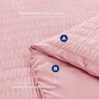 HYMOKEGE Pink King Size Comforter Set Seersucker 7 Pieces, All Season Luxury Bed in a Bag for Bedroom, Bedding Set with Comforters, Sheets, Pillowcases & Shams