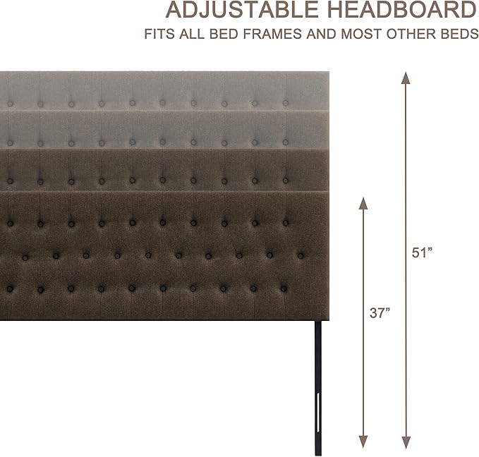 Tufted Upholstered Headboard Twin Size, Solid Wood Head Board with Durable Metal Legs, Adjustable Height Bed headboard from 37” to 51” Fabric Headboard in Modern Button Design, Chocolate