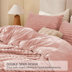 BEDELITE Fleece Queen Comforter Set -Super Soft & Warm Fluffy Dusty Pink Bedding, Luxury Fuzzy Heavy Bed Set for Winter with 2 Pillow Cases