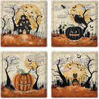 Thirstystone Haunted Valley 4 Pack Assorted Tumbled Tile Stone Coasters with Protective Cork Backing 4" Square Manufactured in The USA