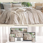 MooMee Bedding Duvet Cover Set 100% Washed Cotton Linen Like Textured Breathable Durable Soft Comfy (Solid Light Tan, Oversized Queen 98"x98")