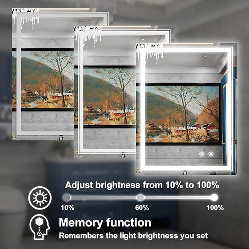 28x36 Inch LED Bathroom Mirror with Lights, Adjustable 3000K/4500K/6000K, Wall Mounted Lighted Bathroom Vanity Mirror, Memory Funtion, Stepless Dimmable, Anti-Fog, Horizontal/Vertical