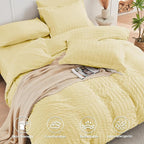 HYMOKEGE Yellow Full Size Comforter Sets Seersucker 7 Pieces, All Season Luxury Bed in a Bag for Bedroom, Bedding Set with Comforter, Sheets, Pillowcases & Shams