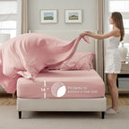 Bedsure Queen Comforter Set Pink - Bed in a Bag Queen Size Bedding 7 Pieces, GentleSoft™ Pintuck Bed Set Gift for Family, Pinch Pleat All Season Comforter with Sheets, Pillowcases & Shams