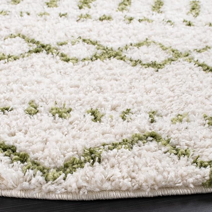 SAFAVIEH Arizona Shag Collection Runner Rug - 2'3" x 10', Ivory & Green, Moroccan Design, Non-Shedding & Easy Care, 1.6-inch Thick, Ideal for The Living Room, Bedroom, Dining Room (ASG741Y-210)