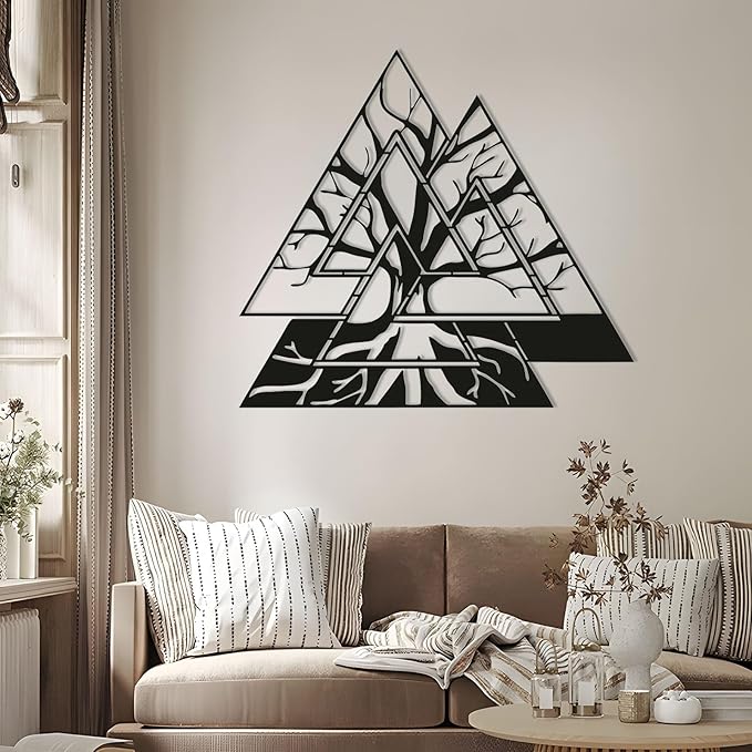 Metal Viking Wall Decor, Tree of Life Metal Wall Art, Norse Viking Decor, Norse Pagan Decor, Pagan Wall Decor, Tree of Life Wall Sculpture, Scandinavian Home Decor, Godly Home Decor (Silver, 39"x39"|100x100cm)
