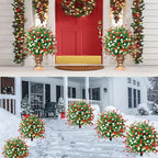 2 Pack Artificial Christmas Tree,Xmas Fake Topiary Ball Boxwood Trees with Ground Spikes,Faux Blooming Plants Shrubs Bushes for Outdoors Urn Filler Planters Garden Porch Christmas Decor